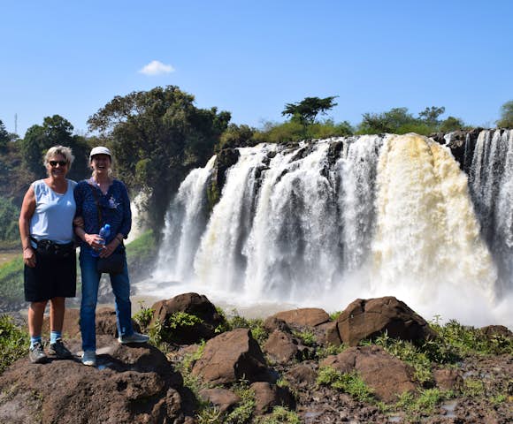 Two women in front of the Blue Nile Falls