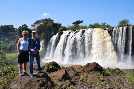 Two women in front of the Blue Nile Falls