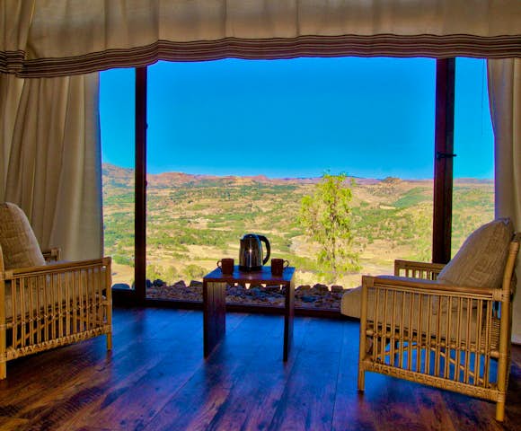 Patio view from bedroom at Gondar Hills Resort