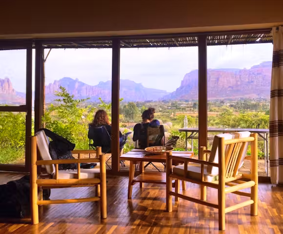 Korkor Lodge veranda with mountains in background