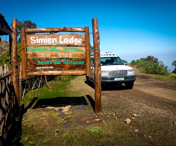 Entrance sign at Simien Lodge